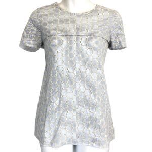 J Crew Womens Navy A2612 Seersucker Top Shirt Eyelet Circles Tie Back sz 00